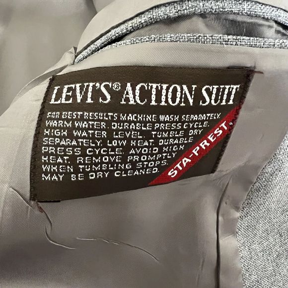 Vintage Levis Action Suit Blazer Jacket Mens 48R Gray 2 Button Sports Coat - Picture 7 of 13